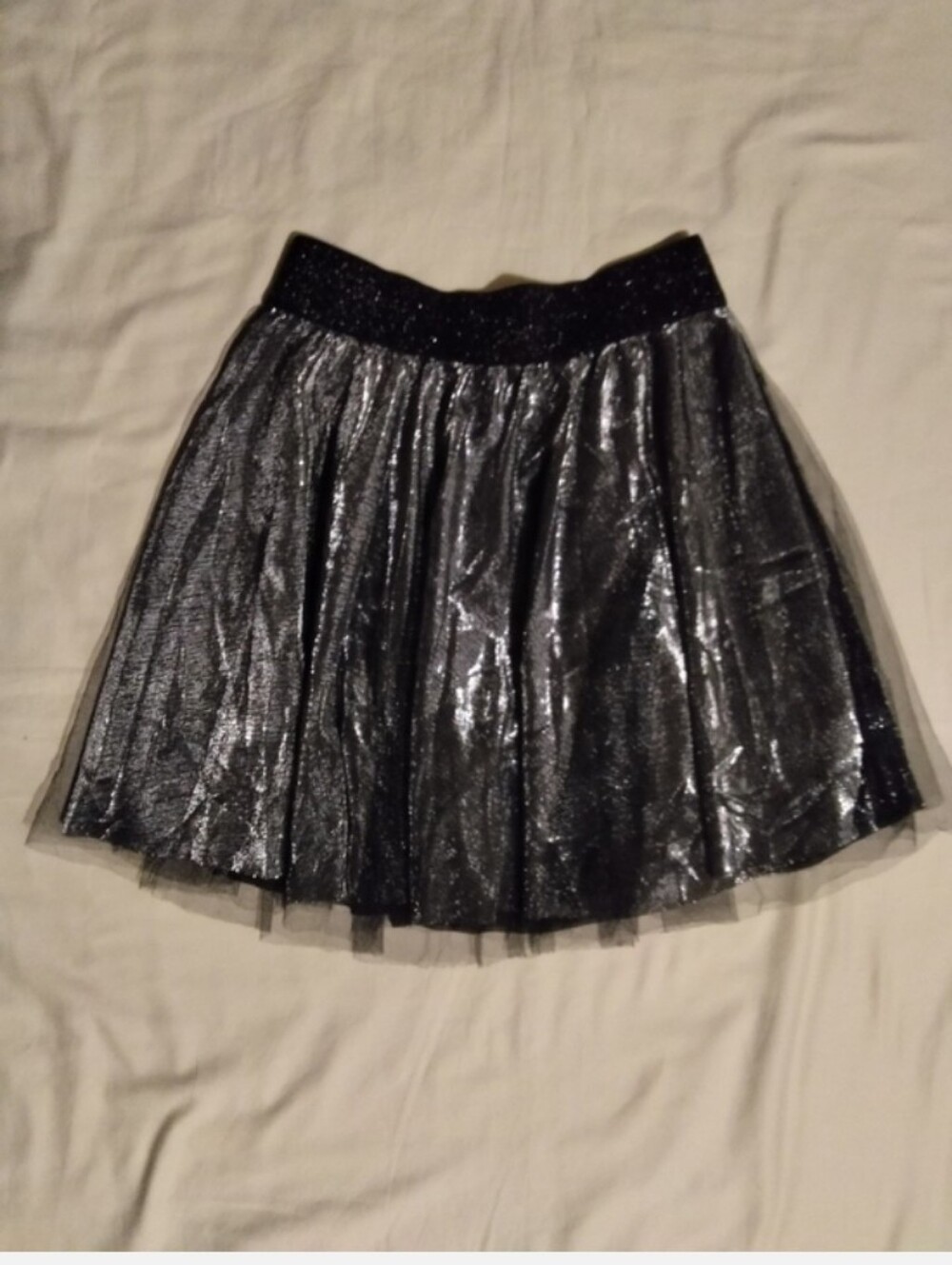 Metallic Black Circle Skirt with Sparkle Waistband